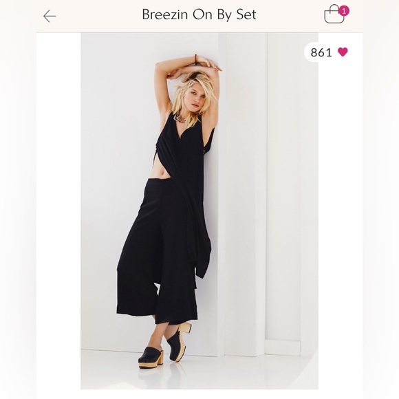 Free People 2 Piece Black Breezin On By Set - Picture 1 of 7
